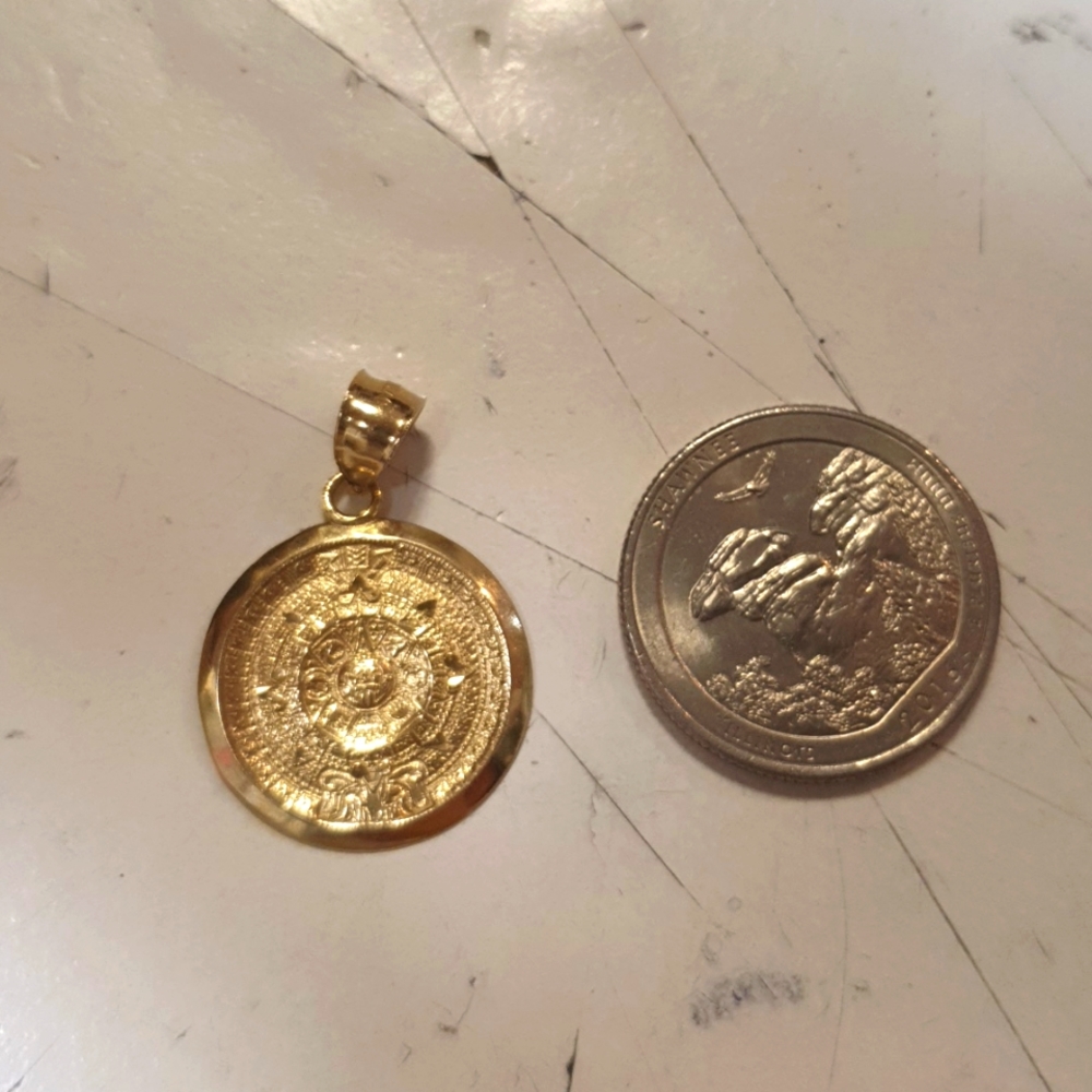 10kt Gold Aztec Calendar Charm Pendant